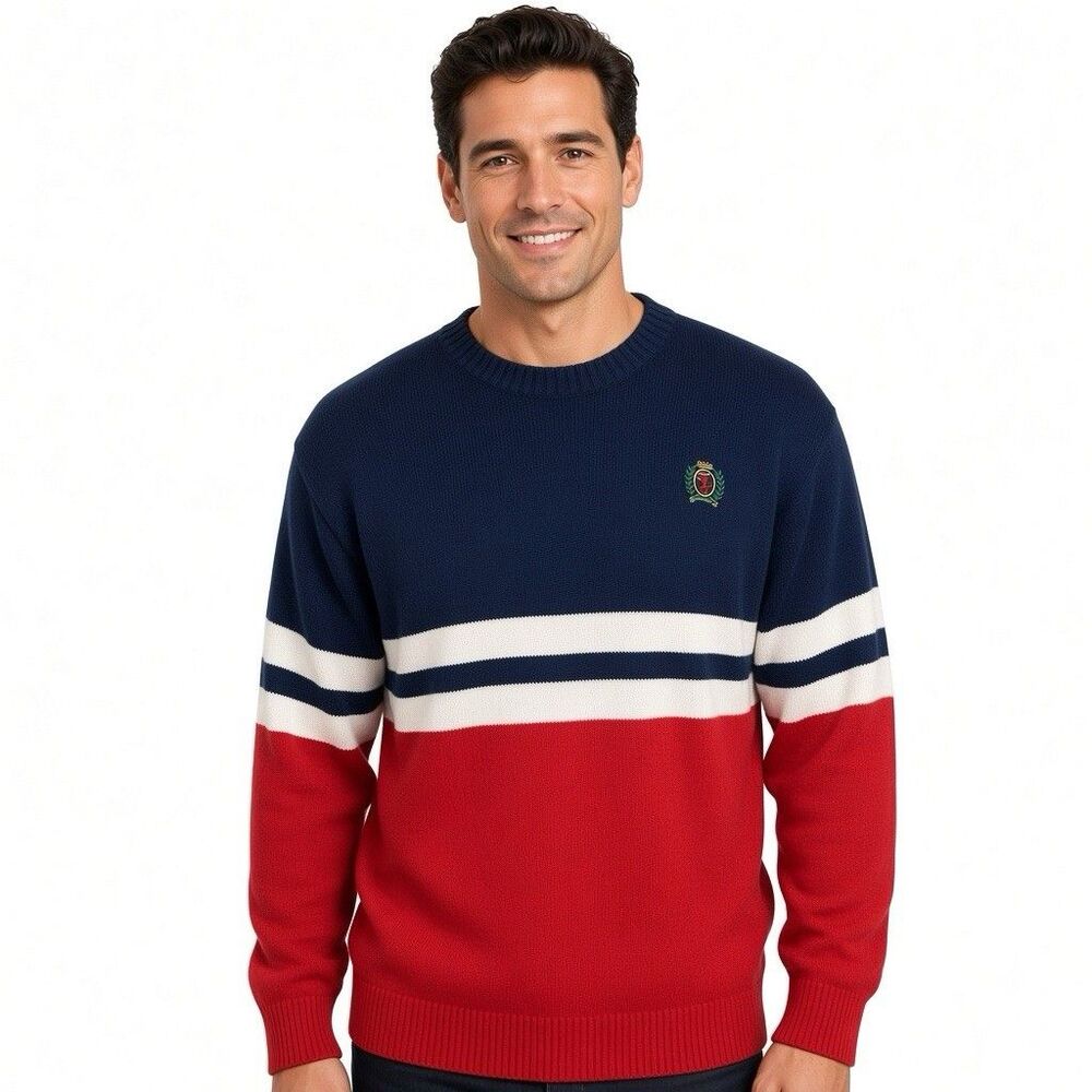 Vintage Tommy Hilfiger Crew Neck Sweater Mens Size Large Multicolor USA Made